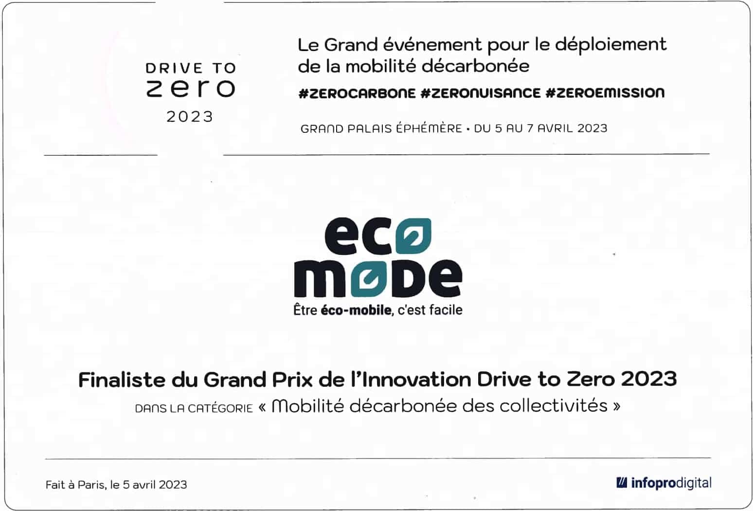 Diplôme - Prix de l'innovation Drive to Zero